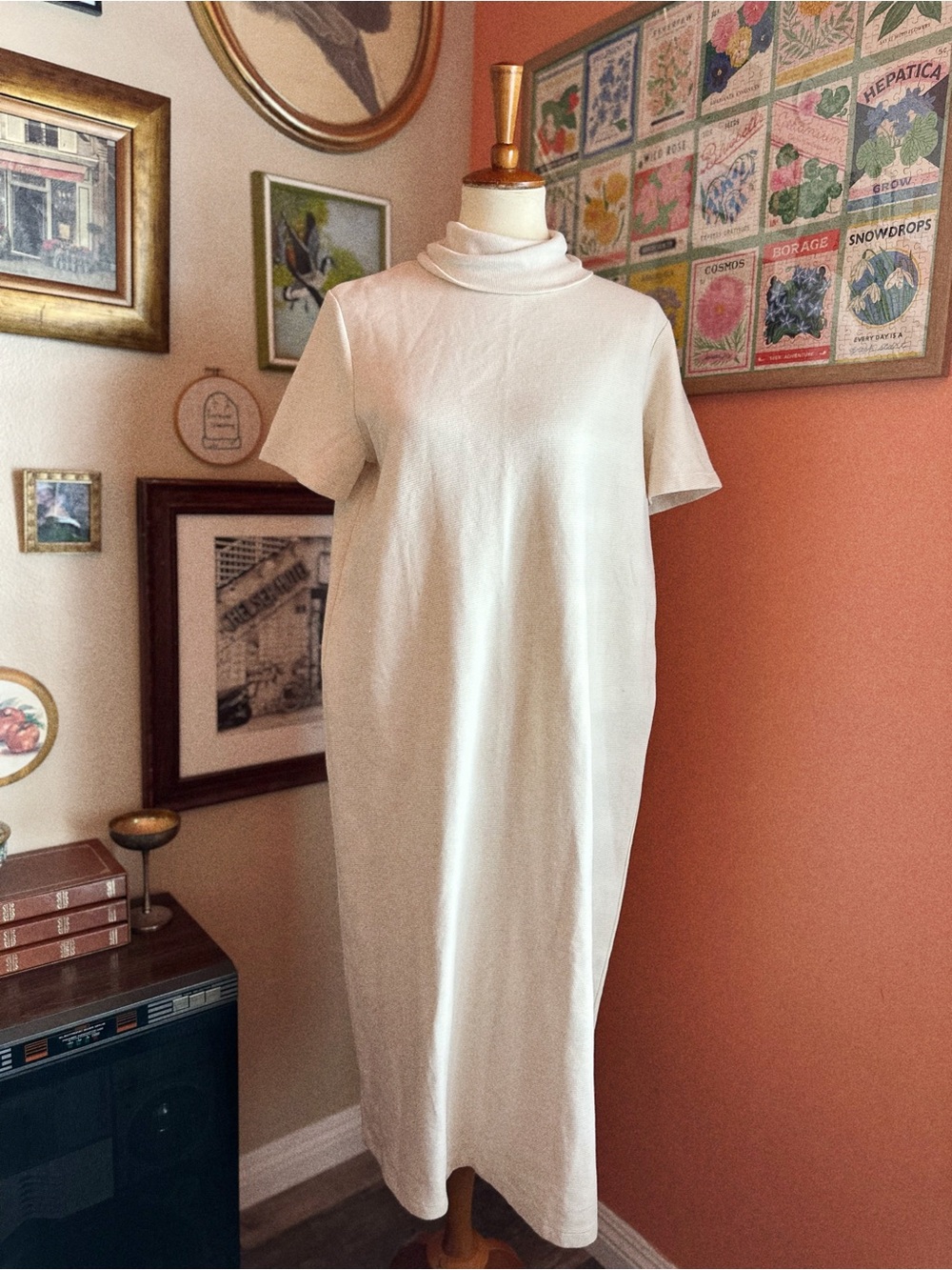 Zara Minimalist Cream Turtleneck Midi Dress